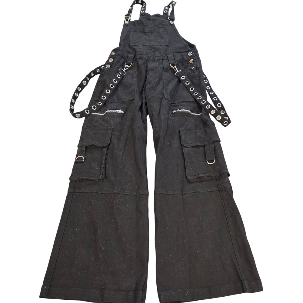 The Grave Girls Black Gothic Overalls Pentagram Studded Grommet Cargo Pants S